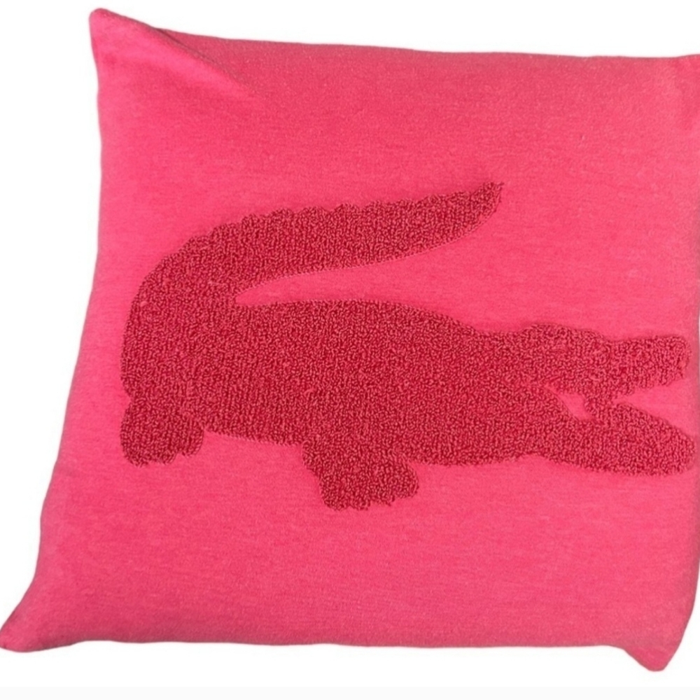 High end French fashion on your couch! Funky fuzzy PINK croc on lacoste pillow